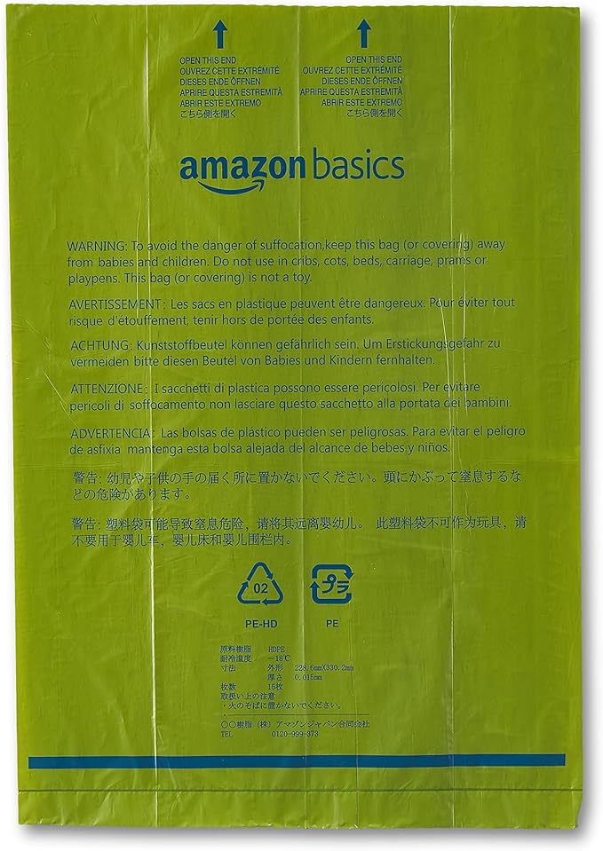 Amazon Basics Dog Poop Bags with Dispenser, 540 Count, Enhanced for Guaranteed Leakproof, Talcum Powder Scented, Includes Leash Clip