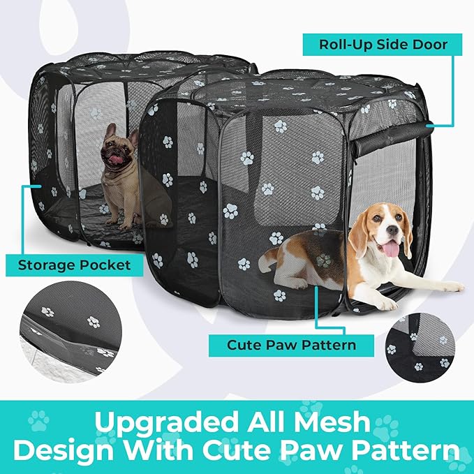 2-in-1 Cat Playpen, Pop Up Dog Pet Playpen for Indoor Outdoor Cats Enclosure, Portable Pet Playpen, Kitten Puppy Foldable Play Pen Cat Dog Tent Crate Cage Kennel(No Divider, Unified Space)