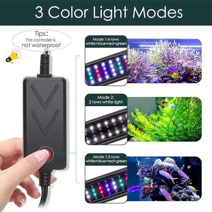 AQQA Aquarium Light,Full Spectrum LED Fish Tank Lights,12"-54" Adjustable Multi-Color White Blue Red Green LEDs with Extendable Brackets,14W-31W for Freshwater Plants (31W (48"-54"))