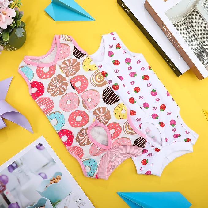 4 Pieces Cat Recovery Suits Body Wraps Breathable Kittens Recovery Clothes for Cats Small Dogs Abdominal Weaning(Banana, Football, Strawberry, Donut,L)