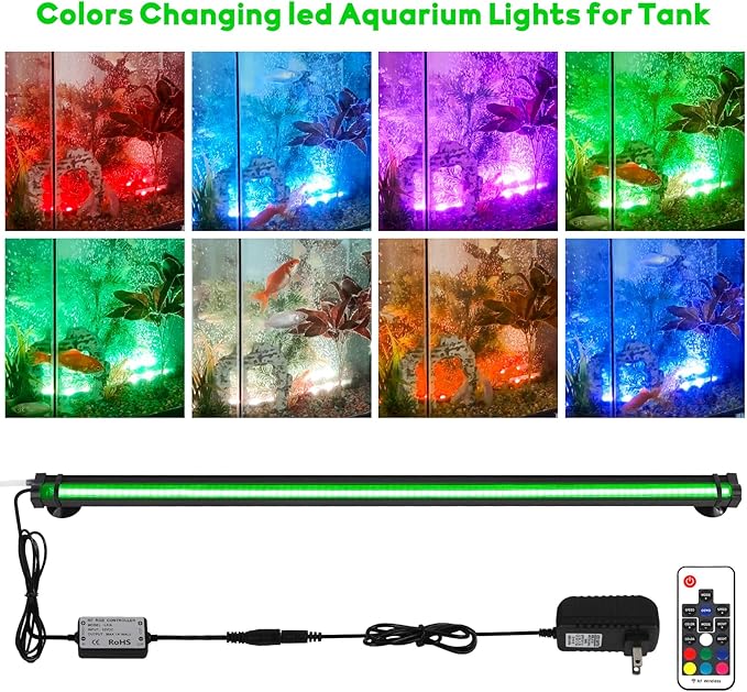 Bubbler Aquarium Fish Tank Decor: Submersible Aquarium Lighting with Oxygen Boost for Fish Lovers - Waterproof RGB Light Bar Bubble Wall for 30-35 Inch Saltwater Freshwater Fishes Tanks