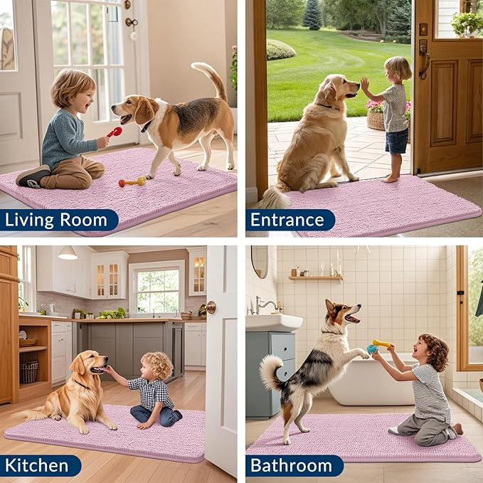 Smiry Dog Door Mat for Muddy Paws 24x16, Absorbs Moisture and Dirt Doormat, Non-Slip Washable Quick Dry Chenille Front Door Mat Indoor Entrance, Entryway Carpet for Inside Floor, Dusty Rose