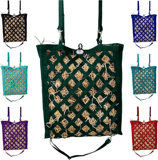 Majestic Ally Premium Nylon Hay Bag for Horses and Livestock, Simulates Grazing, Slow Feeding, Heavy-Duty PP Webbing,Quick-Adjust Straps, Small Hole for Digestion, Multiple Colors (Hunter Green)