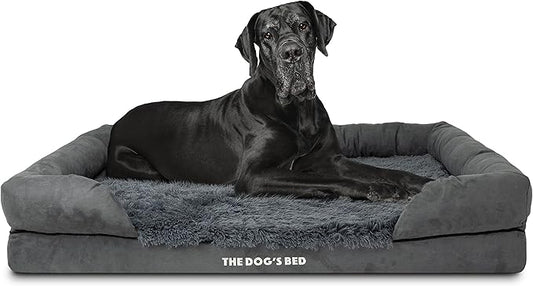 The Dog’s Bed, XXL Grey Fur Memory Foam, Pain Relief: Arthritis, Hip & Elbow Dysplasia, Post Surgery, Lameness, Supportive, Calming, Waterproof, Washable Cover, Veterinary Approved