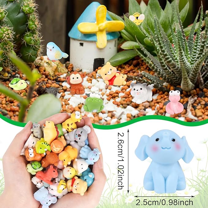 CCINEE 40pcs Mini Resin Animals Figures to Hide, Miniature Resin Figurines Bulk for Fairy Garden Dollhouse Accessories Tiny Figurines Animals to Hide Aquarium Toys