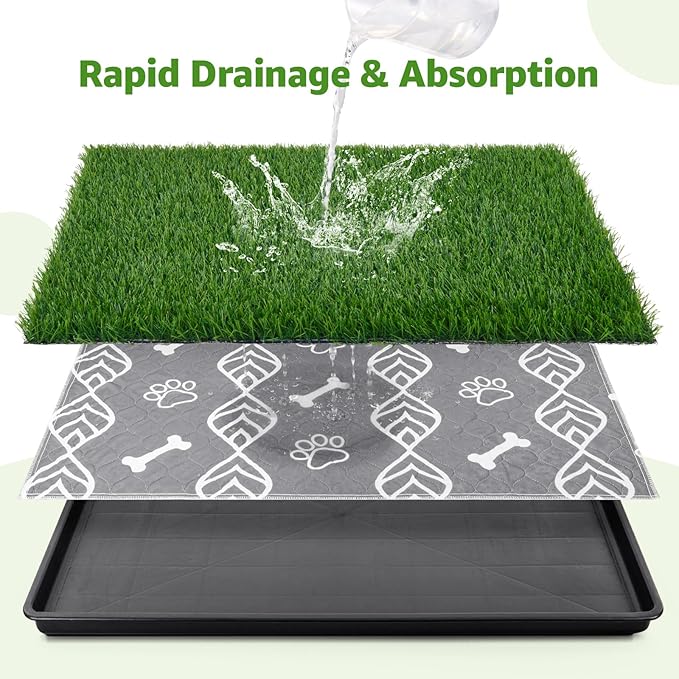 LOOBANI 41x27in Large Dog Litter Box with 2 Artificial Grass Patch + 2 Washable Pee Pads, Quickly Absorbency Portable Patio Potty for Balcony Apartment Use