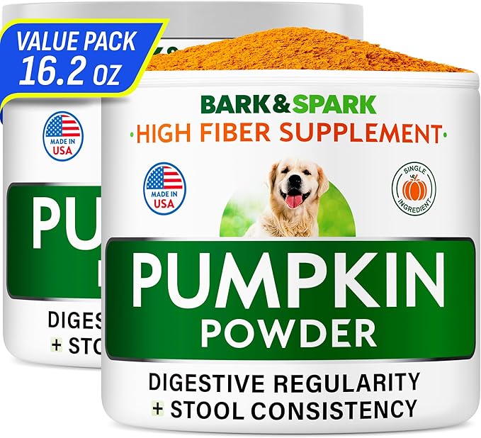 BARK&SPARK Pumpkin Powder for Dogs - 16.2oz Powdered Fiber Supplement and Stool Softener - Upset Stomach, Food Sensitivity - Improve Digestion - 16.2oz Powder