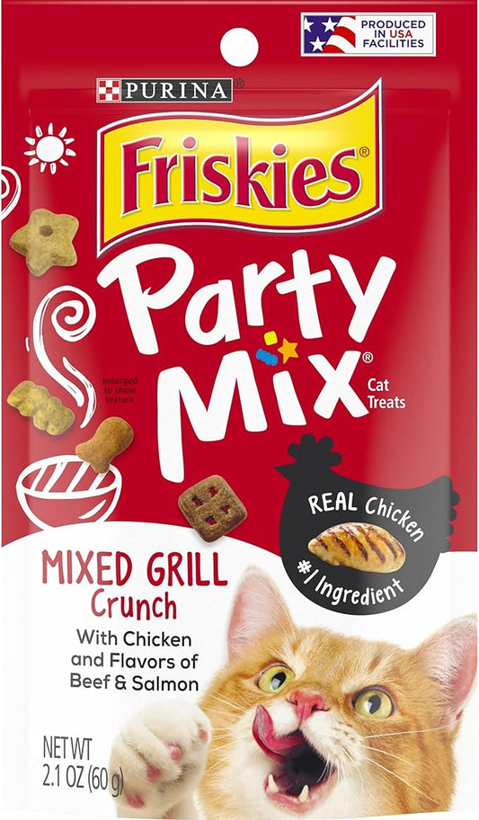 Purina Friskies Party Mix Cat Treats (Mixed Grill Crunch, 2.1 Ounce (Pack of 6))