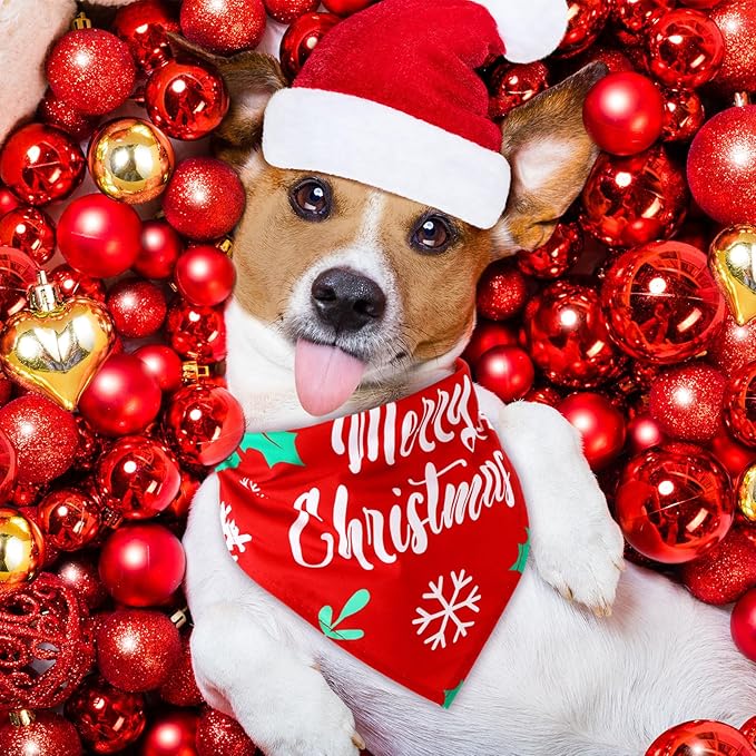 Abbylike 50 Pieces Christmas Dog Bandanas Bulk Xmas Bandanas for Dogs Triangle Kerchief Bibs Scarf Set for Christmas Pet Costume Accessories Decoration (31.5 x 21.7 x 21.7)