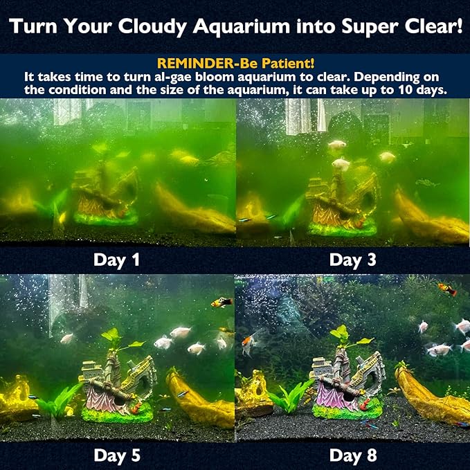 Aquarium Filter with Aeration & Rainfall Mode, U - V Fish Tank Filter with Timer (3/6/12/24 Hours) for Green Water Cleaning, Turtle Tank Filter with Efficient Filter Sponge (60-150Gal)