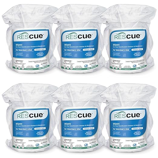 REScue One-Step Disinfectant Cleaner & Deodorizer Wipes for Vet Use – Cleaner for Kennels, Litter Boxes, Vet Offices, Pet Grooming Surfaces, Pet Boarding – Wipes Canister Refill, 160 Count (6 Pack)