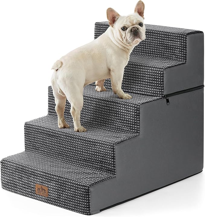 Dog Stairs for Small Dogs, 5 Tier Removable Wider Pet Stairs for Couch and Bed, 23.6" H Non-Slip Dog Steps for Puppies and Old Cats with Support Board, 29.5x19.7x23.6 inch, Dark Grey