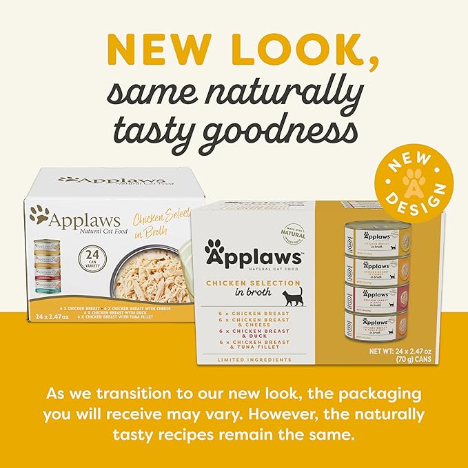 Applaws Natural Wet Canned Cat Food, Made with Limited and Natural Ingredients, Real Protein with No Artificial Additives, Chicken Selection Variety Pack in Broth (24 x 2.47oz Cans)