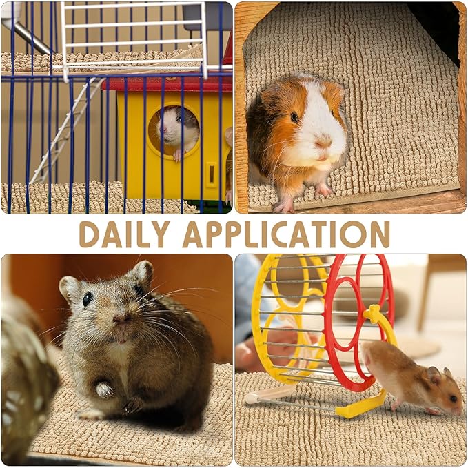 Amylove 4 Pcs Guinea Pig Cage Liner Guinea Pig Bedding Washable Fleece Pee Pads Reusable Small Animals Training Mat Small Animal Sleeping Bed for Bunny Hamster (Beige,16 x 24 Inch)