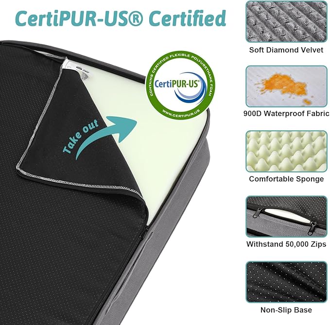 Orthopedic Dog Bed for Extra Large Dog, XL Pet Couch for XLarge Size Dog, Big Supportive Foam Bolster Sofa with Waterproof Lining Cover, Comfort, Washable, 48x32x7.5 in, U Shape, Grey