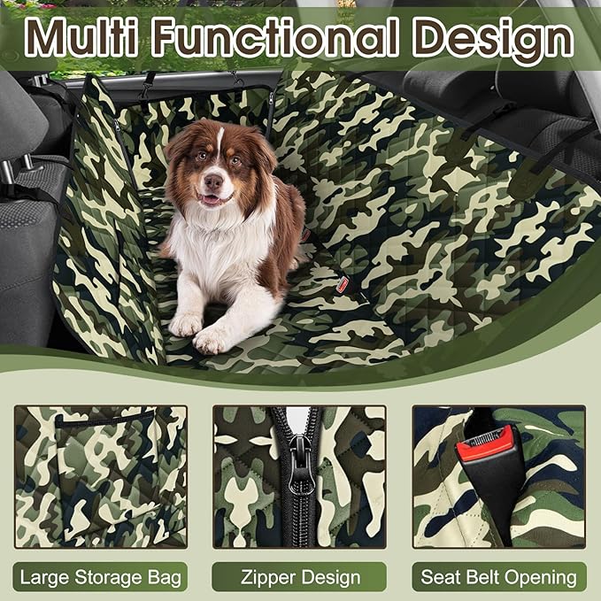 Dog Car Seat Cover, Durable Waterproof Scratch Proof Nonslip Dog Hammock, Pet Back Seat Covers with Pocket for Cars SUVs and Trucks - S, Camouflage