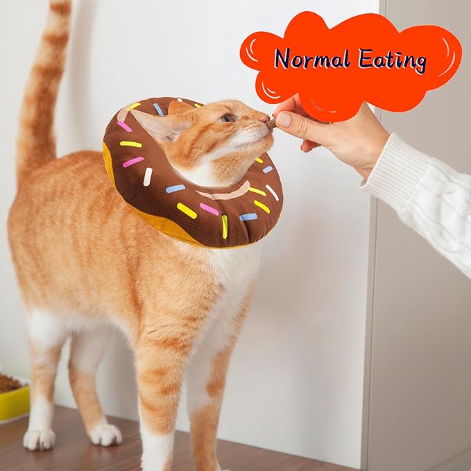 Cat Cone Collar Soft, Adjustable Cat Recovery Collar for Small Medium Large Cats, Cute Donut E Collar After Surgery, Cone for Cats to Stop Licking Kitten Cones (Donut Brown, Medium)