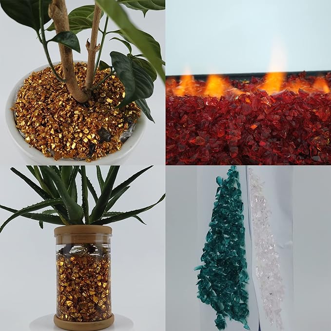 TWINKLING High Luster Fire Glass Gravel Stone Glitter,Broken Glass,Fire Gems Chips,Crushed Glass for Fire Pit Crafts Resin Art Aquarium Garden Decoration,3-6mm,1-Pound Jar (Light Amber)