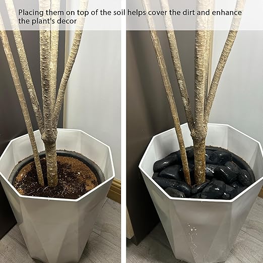 45LB 1"-2" Black Rocks for Plants, Polished Pebbles for Garden Landscaping, Planters,Aquarium,Vase Fillers, Indoor & Outdoor Decor