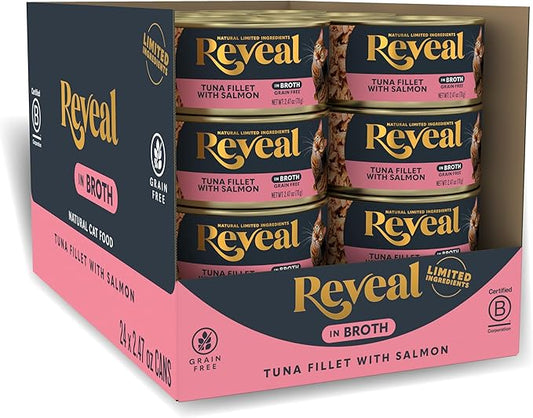 Reveal - Grain Free | Wet Canned Cat Food | 2.47oz - 24 Pack - Premium Nutrition, 100% Natural, No Additives, and Limited Ingredients (Tuna with Salmon in Broth)