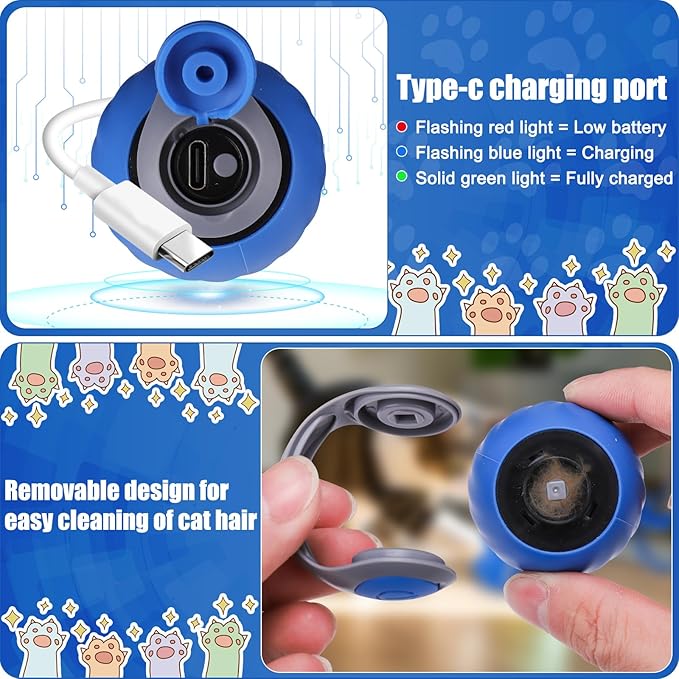 AIERSA Interactive Cat Toys for Indoor Adult Cats, Automatic Self-Play Cat Ball Toy for Kitten to Keep Them Busy, Electric Speed Tail Moving Cat Toy with 3 Tails and 4 Springs (Blue)