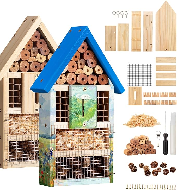 2 PK Large Cedar Wood Insect House Kit for DIY Project Backyard Insect House, Bee House, Nesting Habitat Shelters, Garden Shelter for Bees, Butterflies, Bugs