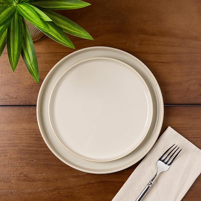 GBHOME Ceramic Dinnerware Sets for 4, 12 Pieces Stoneware Plates and Bowls Sets, Scratch Resistant Dishes, Dishwasher & Microwave Safe, Reactive Glaze-Vanilla color