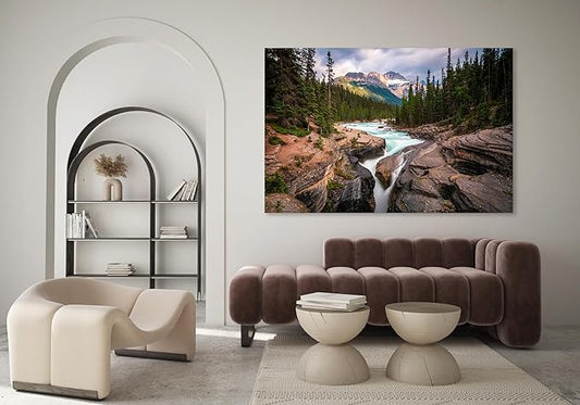 Nature Wall Art Prints - Ocean Forest Mountain Lake Canvas Landscapes - Small to Extra Large Living Room Bedroom Kitchen Bathroom Décor (Mountain River Waterfall, 31L" x 47W")