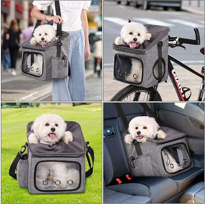 Ownpets Dog Bike Basket Foldable Pet Carrier, Dog Car Booster Seat with Mesh Windows, Adjustable Shoulder Bag Portable Breathable Bicycle Basket Bag for Dogs and Cats