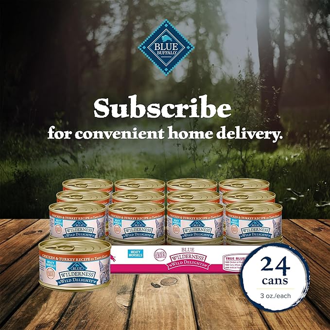 Blue Buffalo Wilderness Wild Delights Meaty Morsels Wet Cat Food, High-Protein & Grain-Free, Made with Natural Ingredients, Chicken & Turkey Recipe in Tasty Gravy, 3-oz. Cans (24 Count)