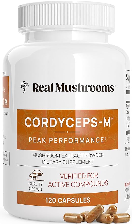 Real Mushrooms Supplement Capsules - Cordyceps Mushroom Powder Rich in Beta Glucans - Mushroom Pills Cordyceps for Energy and Performance - Vegan, Non-GMO, No Grain Fillers, 120 ct