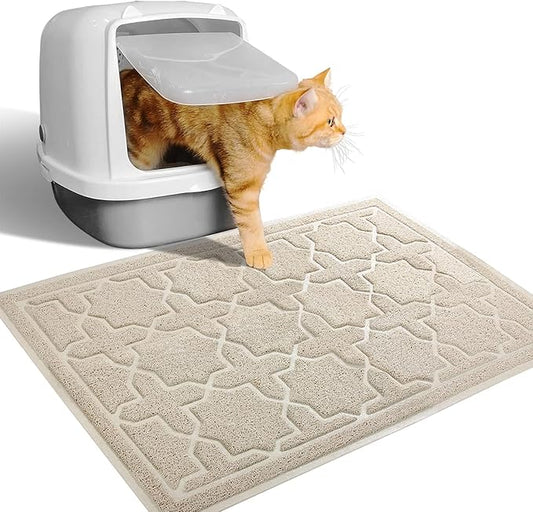 Yimobra Cat Litter Mat, 24"x20" Litter Mat with Litter Lock Mesh, Soft Cat Litter Mat Litter Trapping Mat, Easy to Clean, Non-Slip, Water Resistant, Litter Free Floors, Beige