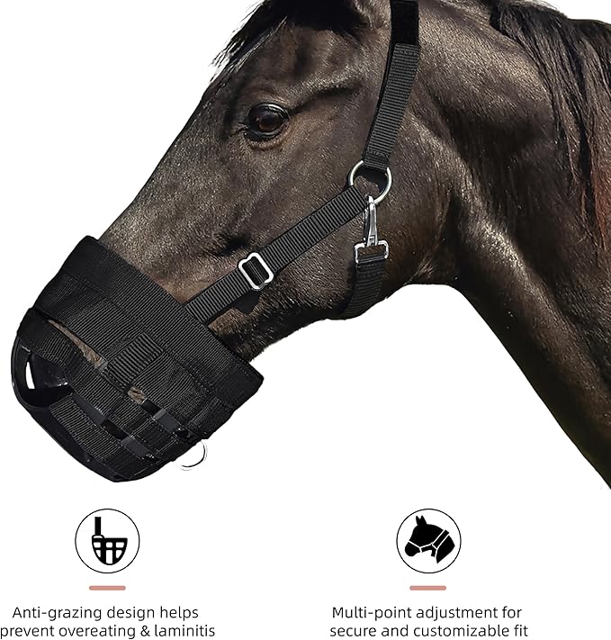 BARN & STABLE Horse Grazing Muzzle Halter for Easy Breathe, Comfortable Professional Horse Muzzle Grazing with Adjustable Straps, Velcro and Buckles, Suitable for Precaution of Laminitis