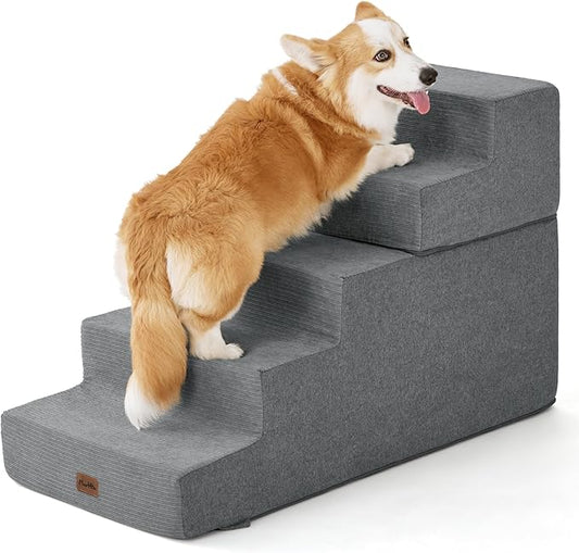 Made4Pets Dog Stairs for High Bed, Extra Wide Pet Stairs for Bed Couch Sofa, 35D Foam Pet Steps for Small Dogs and Cats, Non-Slip Bottom Dog Steps, Grey, 5 Steps