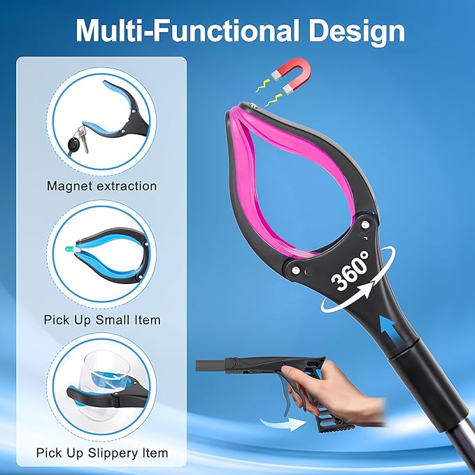 Grabber Reacher Tool - 32” Extra Long Foldable Gripper and Reaching Tool - Heavy Duty Pick Up Stick Grabbers for Seniors, Trash, Surgery Recovery Must Haves Gifts (Black Purple)