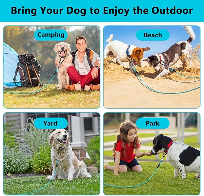 Dog Tie Out Cable 15FT-500Lbs,Heavy Duty Dog Leads&Tether for Yard with Swivel Hook,Small Large Dogs Leash Line for Outside,Rust Chew Proof Dogs Run Cable for Outdoor Camping (Teal, 15FT)