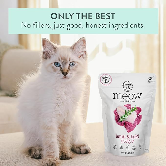 Meow Freeze Dried Cat Food - Lamb & Hoki Recipe, High Protein Cat Treats, Meals & Toppers, Dry Cat Food,1.76 oz