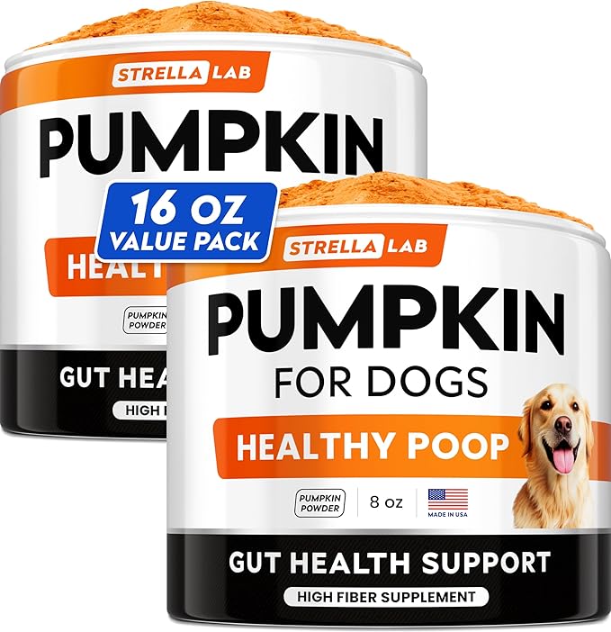 STRELLALAB Pumpkin Powder for Dogs - 16.2oz Powdered High Fiber Supplement and Stool Softener - Upset Stomach, Food Sensitivity - Improve Digestion - 16.2oz Powder
