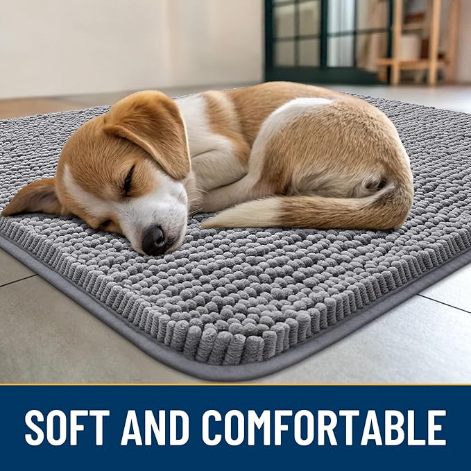 Smiry Dog Door Mat for Muddy Paws 45x27, Absorbs Moisture and Dirt Doormat, Non-Slip Washable Quick Dry Chenille Front Door Mat Indoor Entrance, Entryway Carpet for Inside Floor, Grey