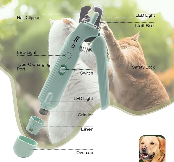 2-in-1 Dog & Cat Nail Clipper and Grinder,LED Lights & Safety Guard for Large Medium Small Dogs Cats Claw Trimmer,Claw Grooming Tool for for Cats and Small Dogs