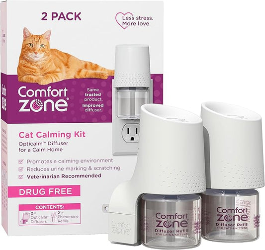 Comfort Zone Savings Kit: 2 Cat Calming Diffusers & 2 Refills; Cat Pheromones Help Anxiety; Reduce Stress, Urine Marking, Scratching