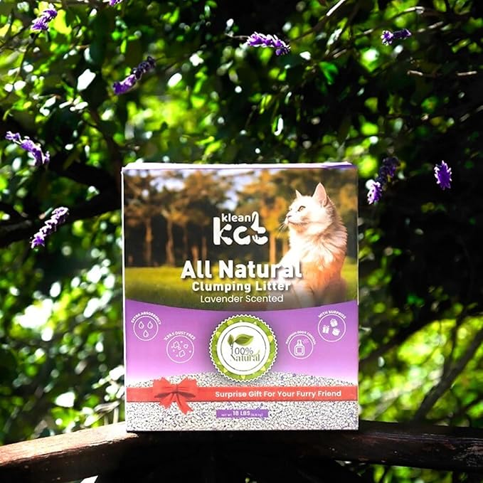 All Natural Clumping Cat Litter – Multiple Scents – Low Dust, Odor Control – (Lavender) 18 lb - Surprise Toy Inside