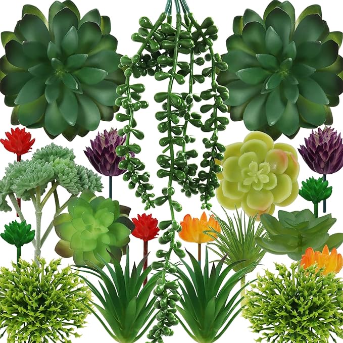 Succulents Plants Artificial, 20pcs Colorful Fake Succulents, Mini Artificial Succulents for DIY Home Terrarium Floral Wall Office Decoration (Unpotted)