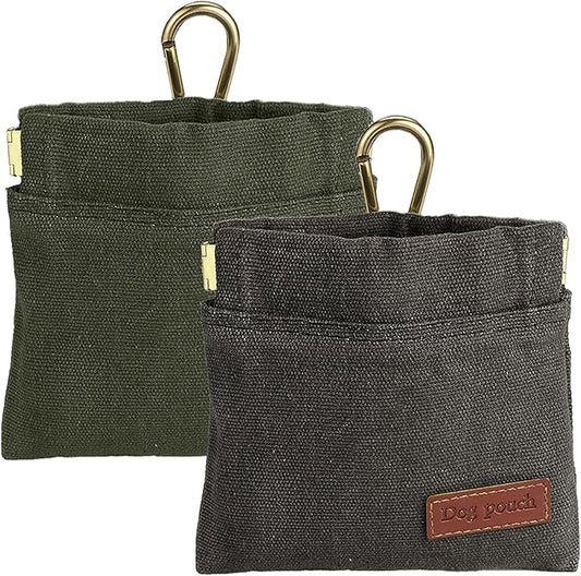 2PC Dog Treat Pouch,Dog Training Treat Reward Bag,Portable Puppy Hand Free Dog Walking Bag,Auto Closing Dog Food Dispenser,Behavior Aids for Puppy Travel or Outdoor(Green+Grey)