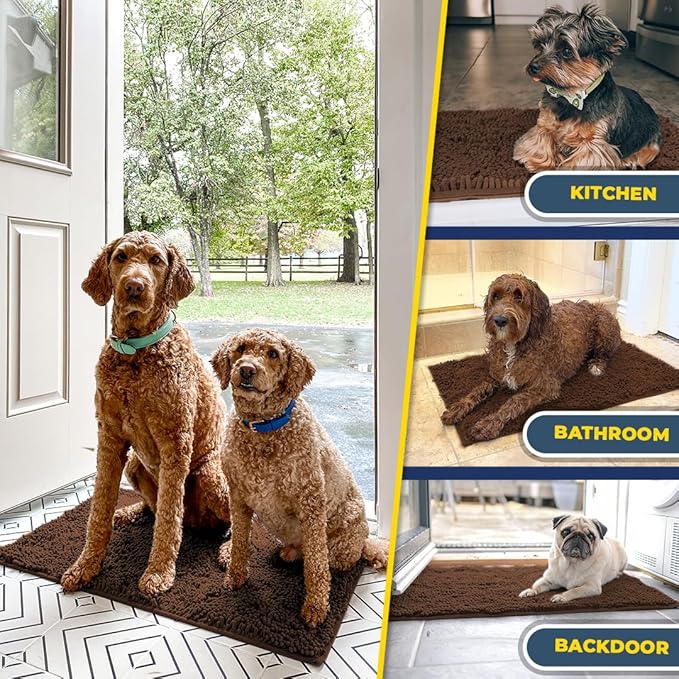 Muddy Mat® AS-SEEN-ON-TV Highly Absorbent Microfiber Door Mat and Pet Rug, Non Slip Thick Washable Area and Bath Mat Soft Chenille for Kitchen Bathroom Bedroom Indoor and Outdoor - Brown XXL 60"X48"