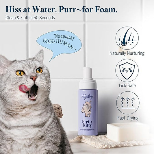 Pretty Kitty Waterless Cat Dry Shampoo with Grooming Glove– No Rinse, Lick-Safe, Moisturizing for Dry Skin, Dandruff, Deshedding, Wash Soap Spray Foam for Kittens, Bathing & Cleaning Supplies