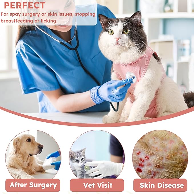 Cat Recovery Suit for Spay Abdominal Wounds, Breathable Cat Onesie for Cats After Surgery Female, Kitten Surgical Recovery Suit Female Cone of Shame Alternative for Cats Anti Licking