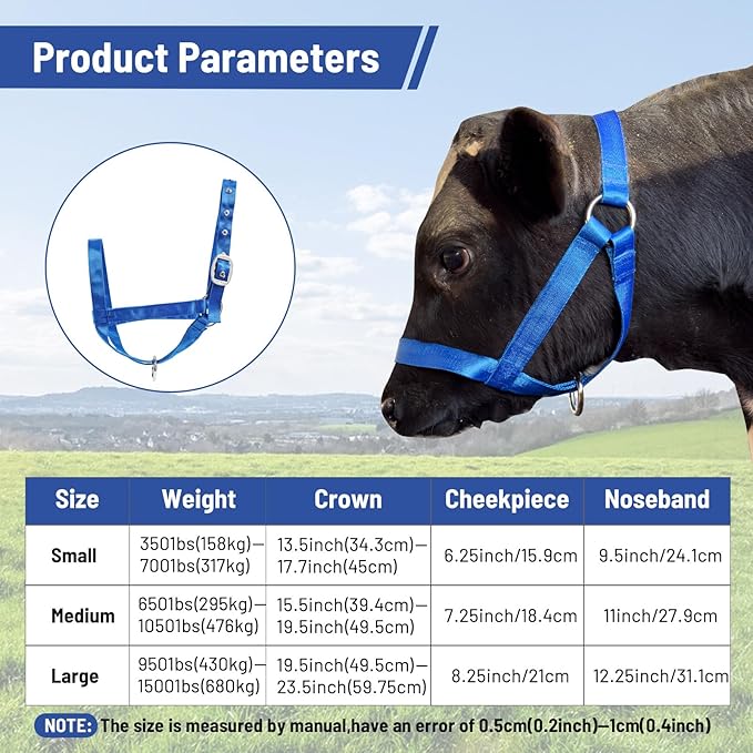 XUANNIAO Easily Adjustable Figure 8 Cow Halter, Double-Ply Premium Livestock Cattle Halters, Colorful Cow Utility Calf Halter with Leading Rope for Miniature Horse Donkey Goat Foal (Large, Pink)