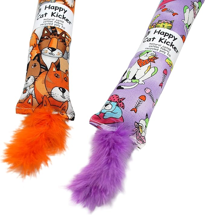 2 Pack Natural Interactive Catnip Cat Kicker with Feathers, Bite Resistant Chew Toy, Crinkle Kicker, Accessories for Indoor Cat
