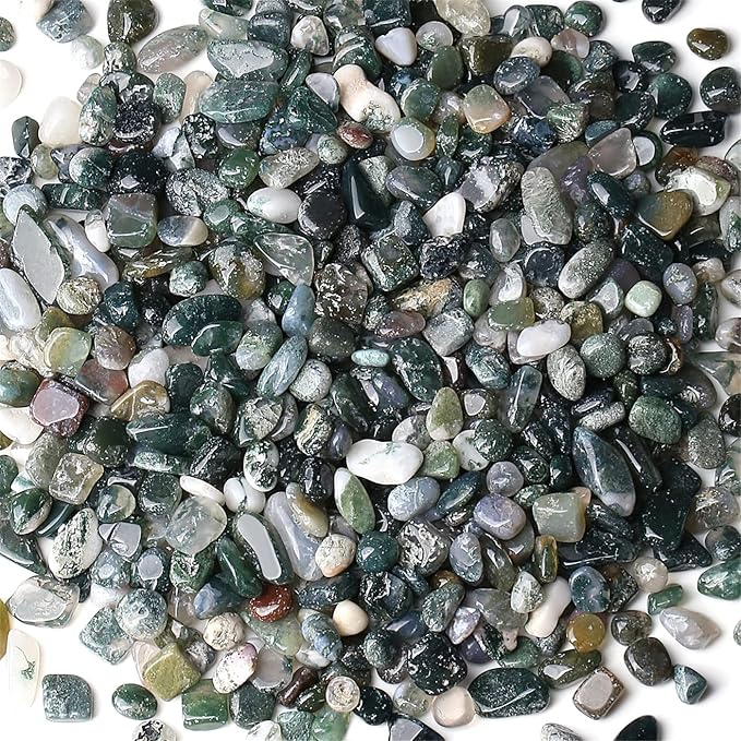 Aquatic Agate Aquarium Gravel Rocks Natural Tumbled Healing Crystal Chips Bulk Gemstones Crushed Stones for Fountain Vase Filler Planters Decorative Fish Tank Potted Reiki Energy Balancing 0.45lb